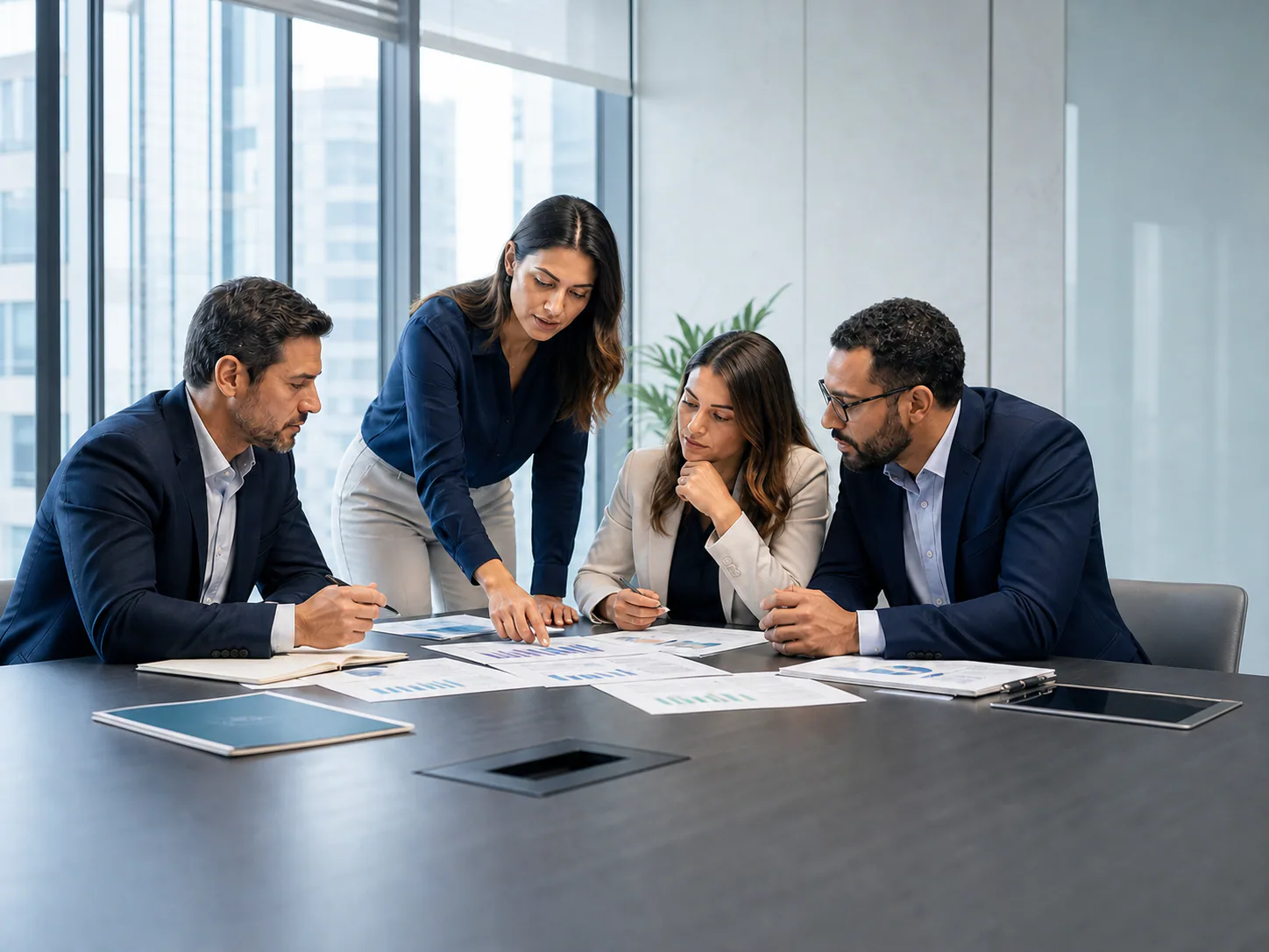 Equipe de consultoria analisando indicadores financeiros