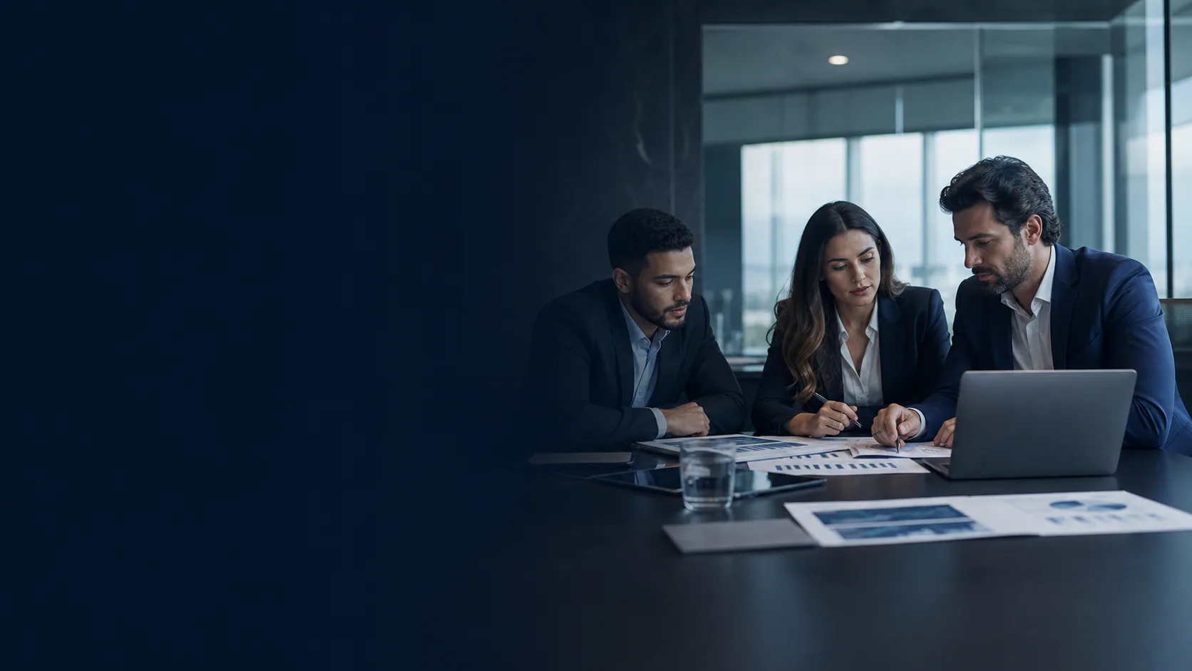 Equipe financeira organizando rotinas e analisando informações empresariais